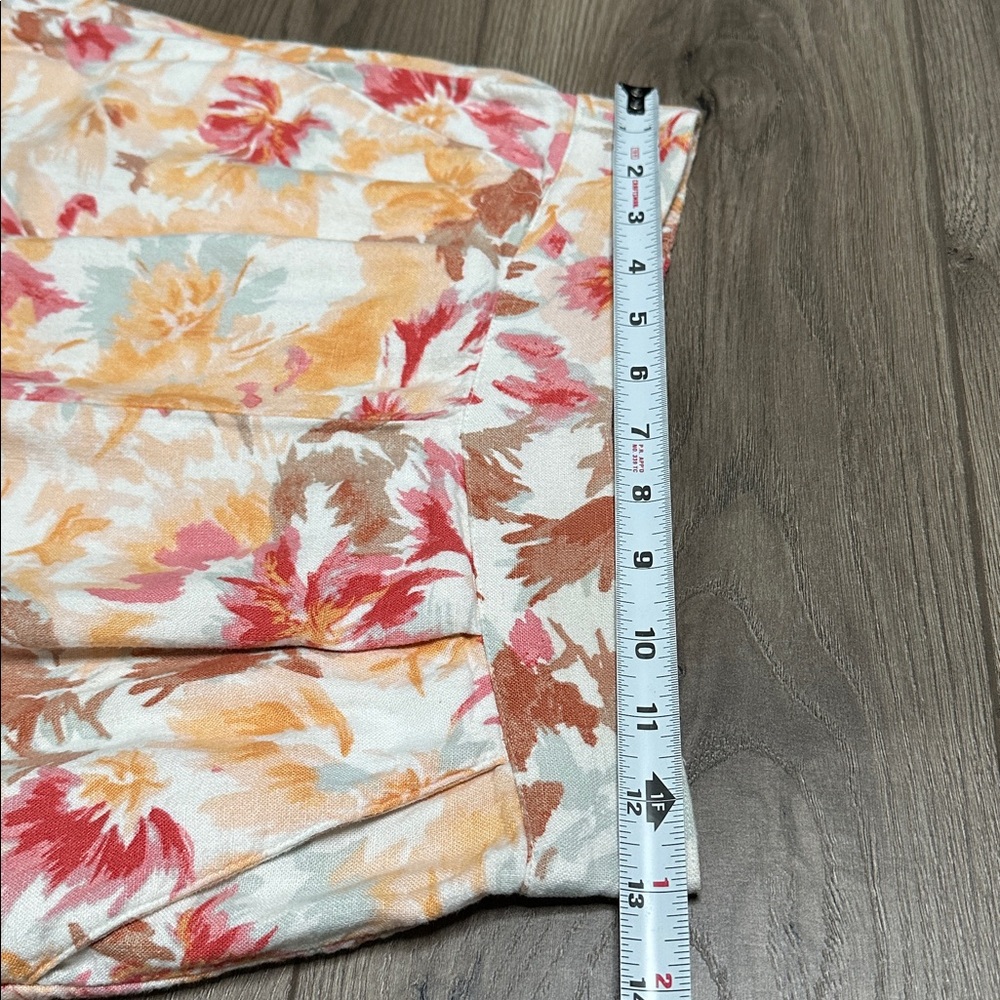 Abercrombie & Fitch High Rise Wide Leg Pleated Linen Floral Pants Orange Pink XS - Picture 9 of 14